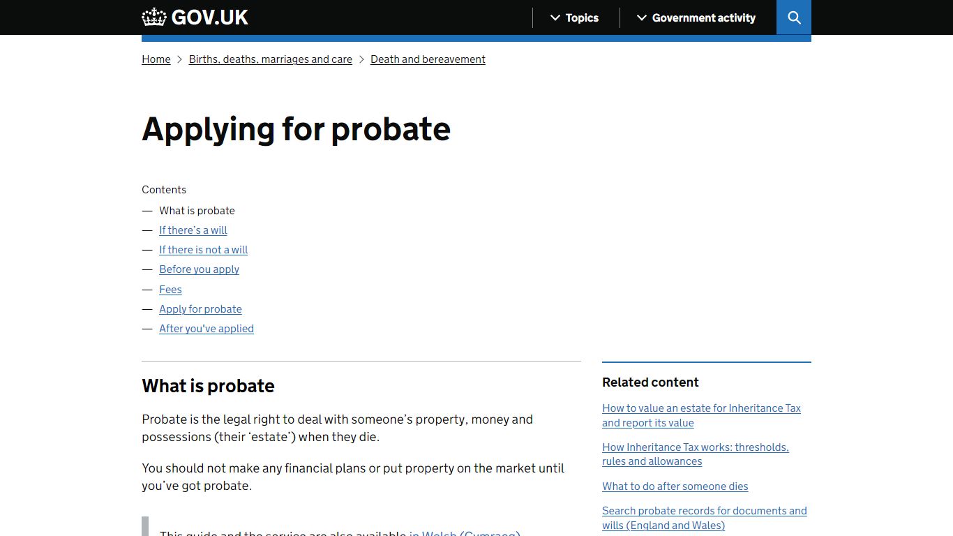 Applying for probate: What is probate - GOV.UK