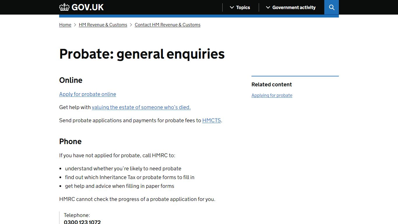 Probate: general enquiries - GOV.UK