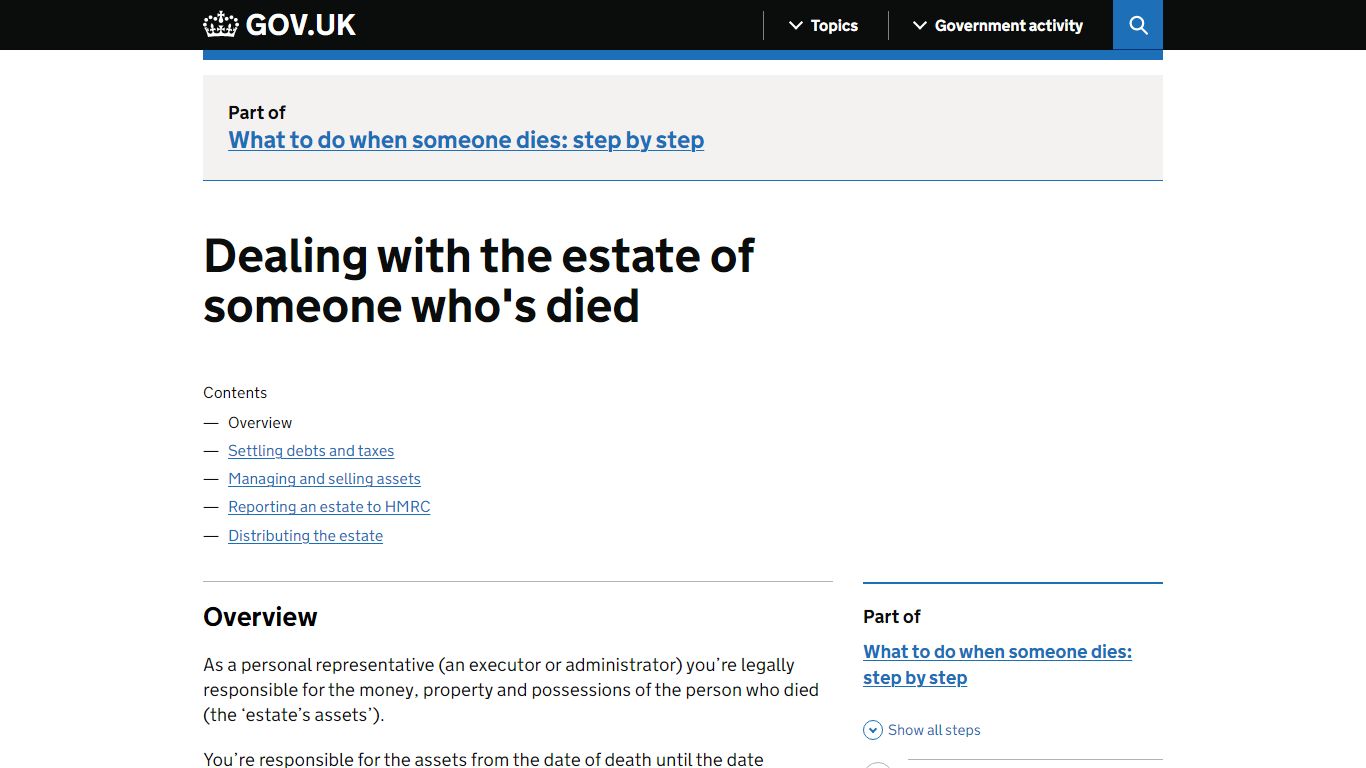 Dealing with the estate of someone who's died - GOV.UK