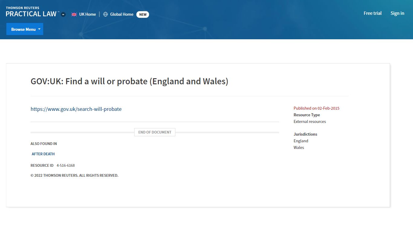 GOV:UK: Find a will or probate (England and Wales)